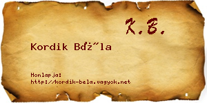 Kordik Béla névjegykártya